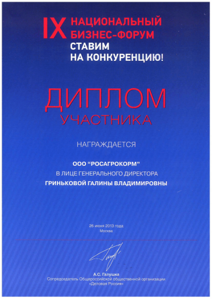 Диплом участника IX национального БИЗНЕС-ФОРУМА